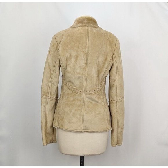 Vintage Y2K Coat Tan Faux Suede Fur Shearling Juniors Size M New - Picture 4 of 7